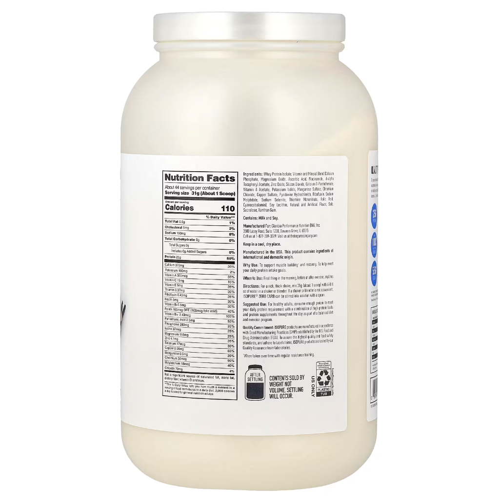Isopure Zero Carb Protein Powder Creamy Vanilla 3 lb